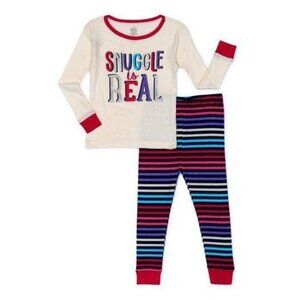 Kids' Pajama Set "Snuggle Is Real" Long Sleeve Top & Striped Pants Kids